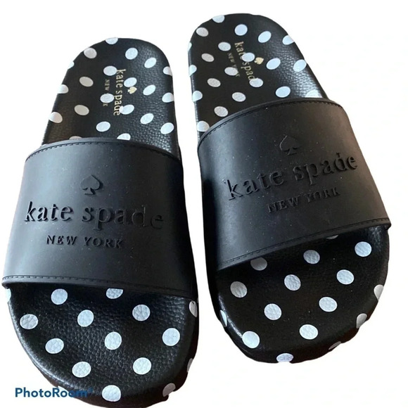 Kate  spade ♠️ logo polka dot comfy slides Sz 10 - Picture 1 of 10